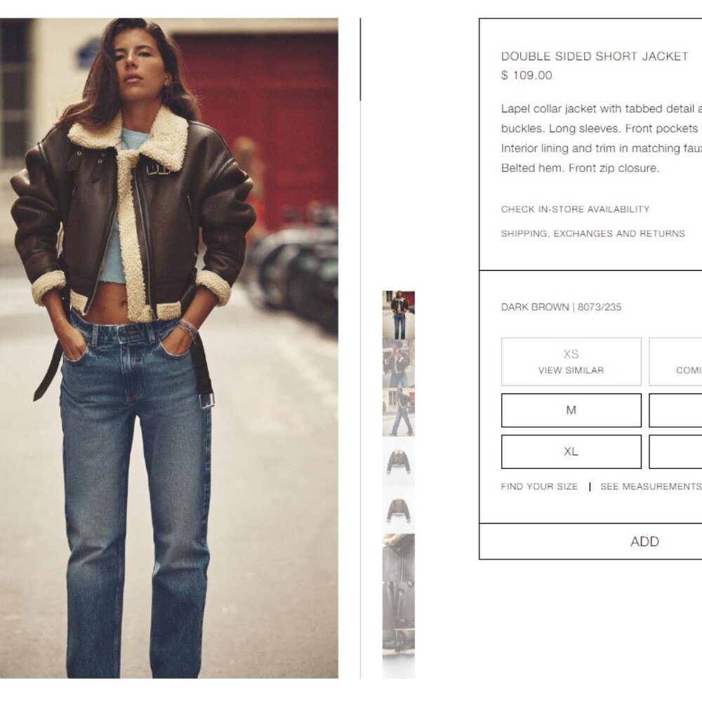 ZARA AVIATOR FAUX FUR DOUBLE SIDED SHORT JACKET